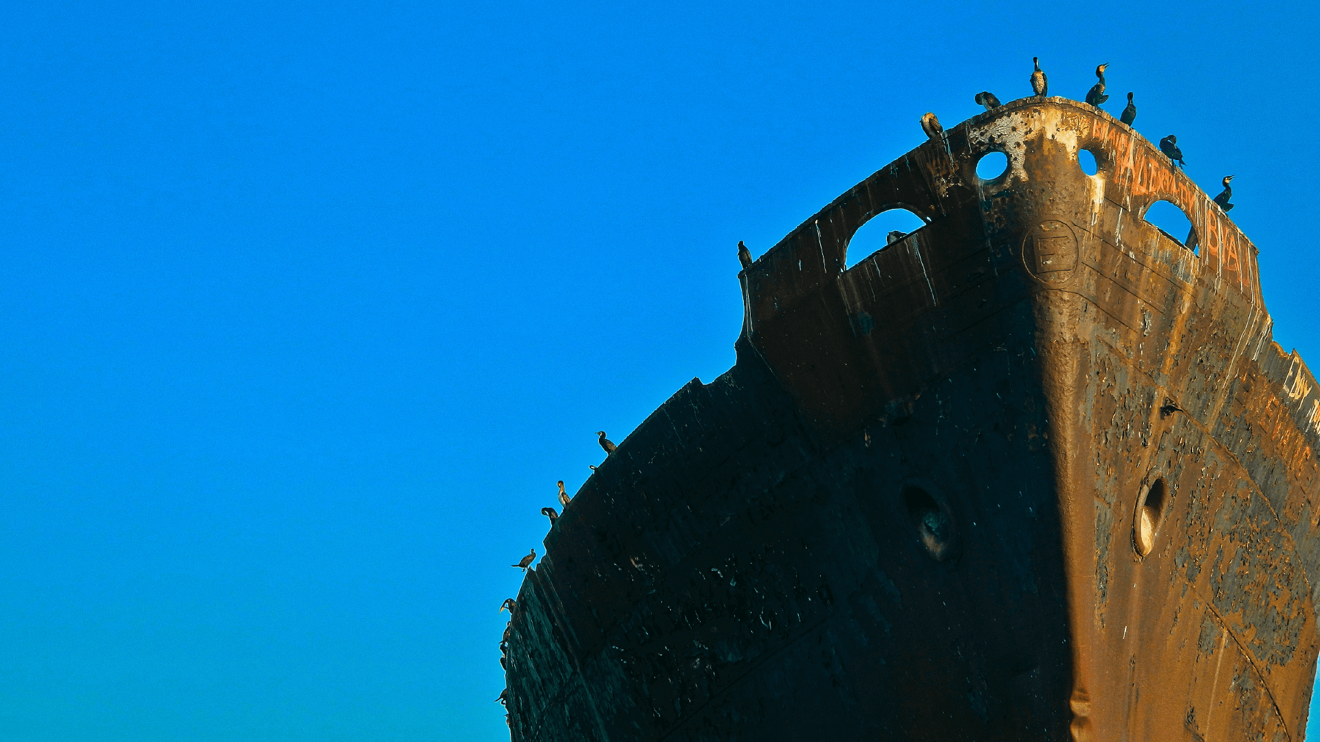 Ship with a blue sky